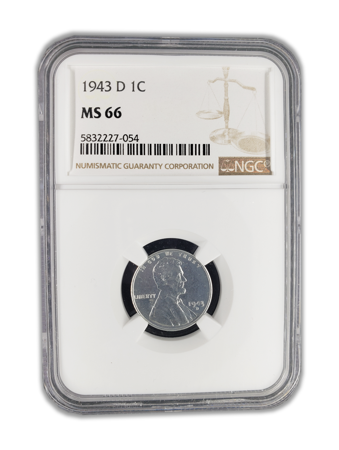 1943 Lincoln Steel Cent Denver - NGC MS66