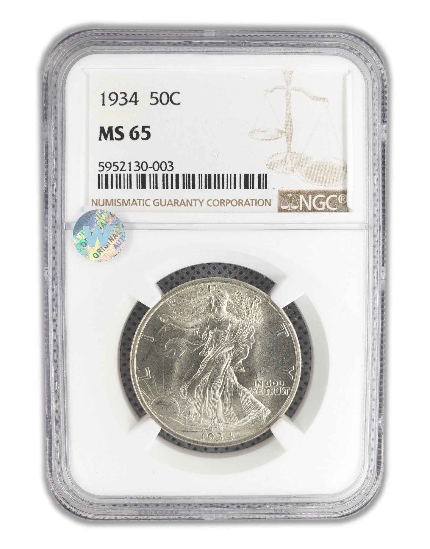 1934 Walking Liberty Silver Half Dollar - NGC MS65 Sight White