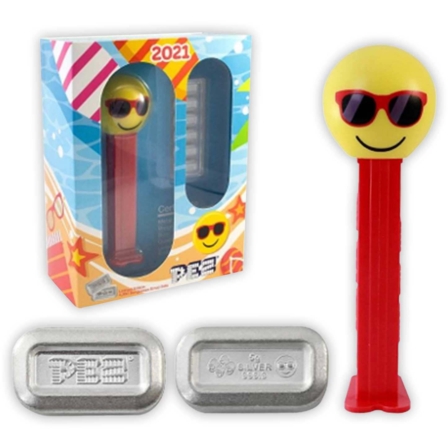 2021 Pez Pamp Suisse Silver 6x5-gram Bars - Summer Sunglasses Chillin Emoji