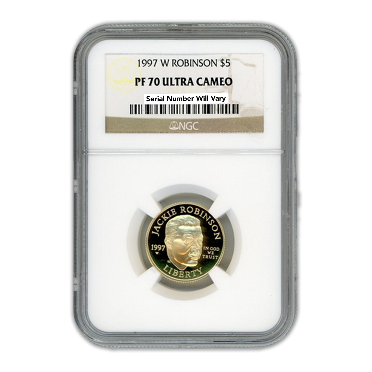 1997-W $5 Jackie Robinson Commemorative Gold - NGC PF70 Ultra Cameo