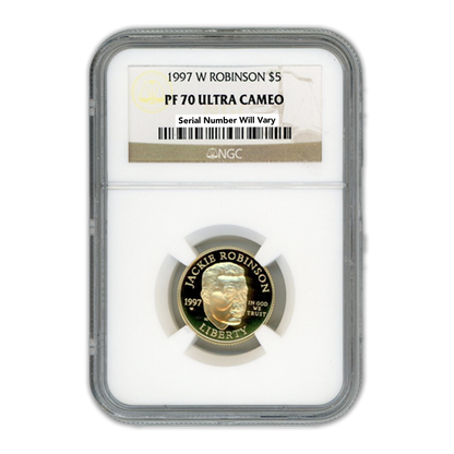 1997-W $5 Jackie Robinson Commemorative Gold - NGC PF70 Ultra Cameo