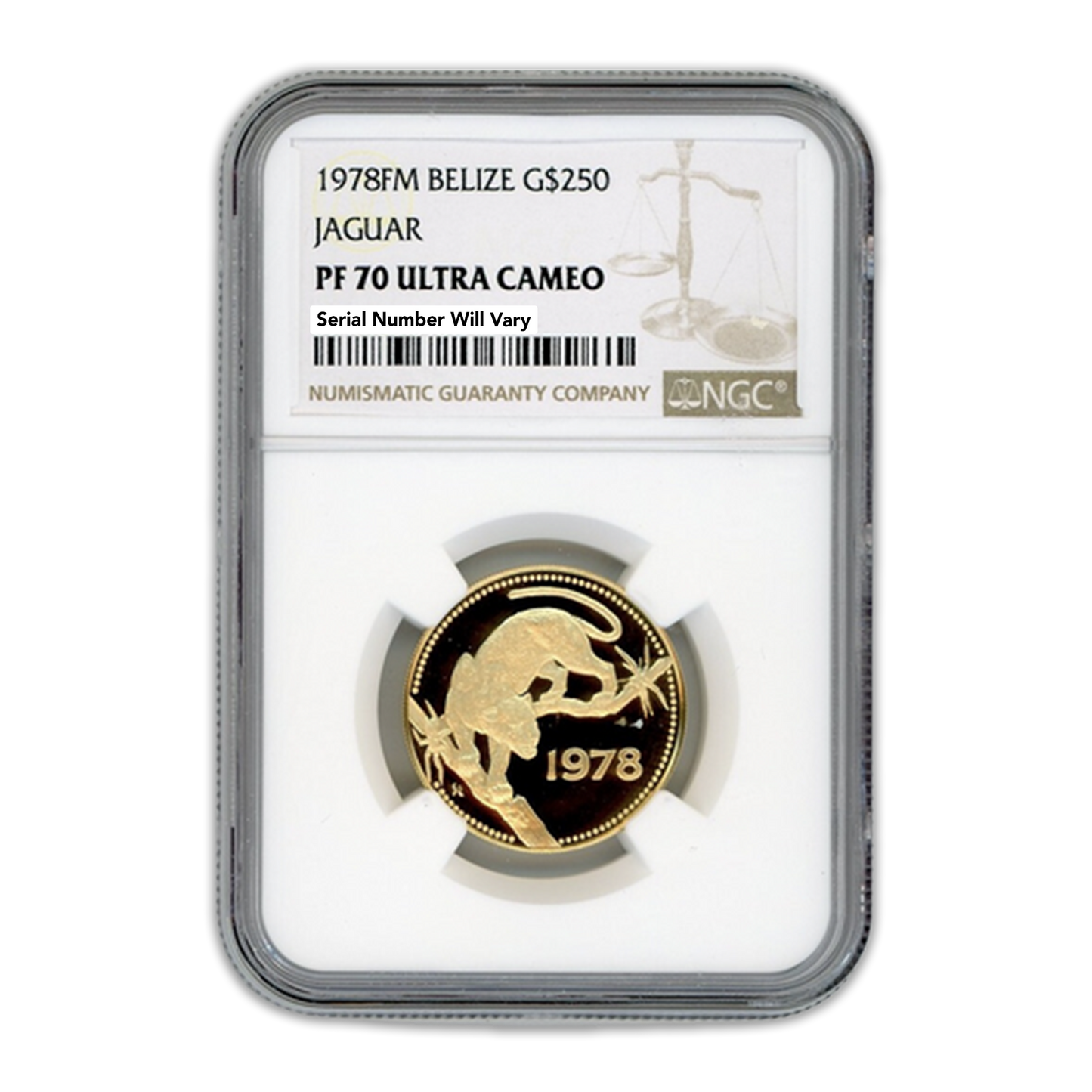 1978FM $250 Belize Jaguar Gold - NGC PF70 Ultra Cameo