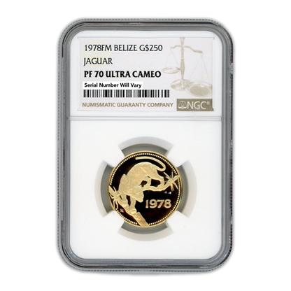1978FM $250 Belize Jaguar Gold - NGC PF70 Ultra Cameo