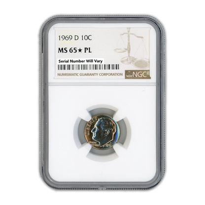 1969 Roosevelt Dime Denver - NGC MS65* PL