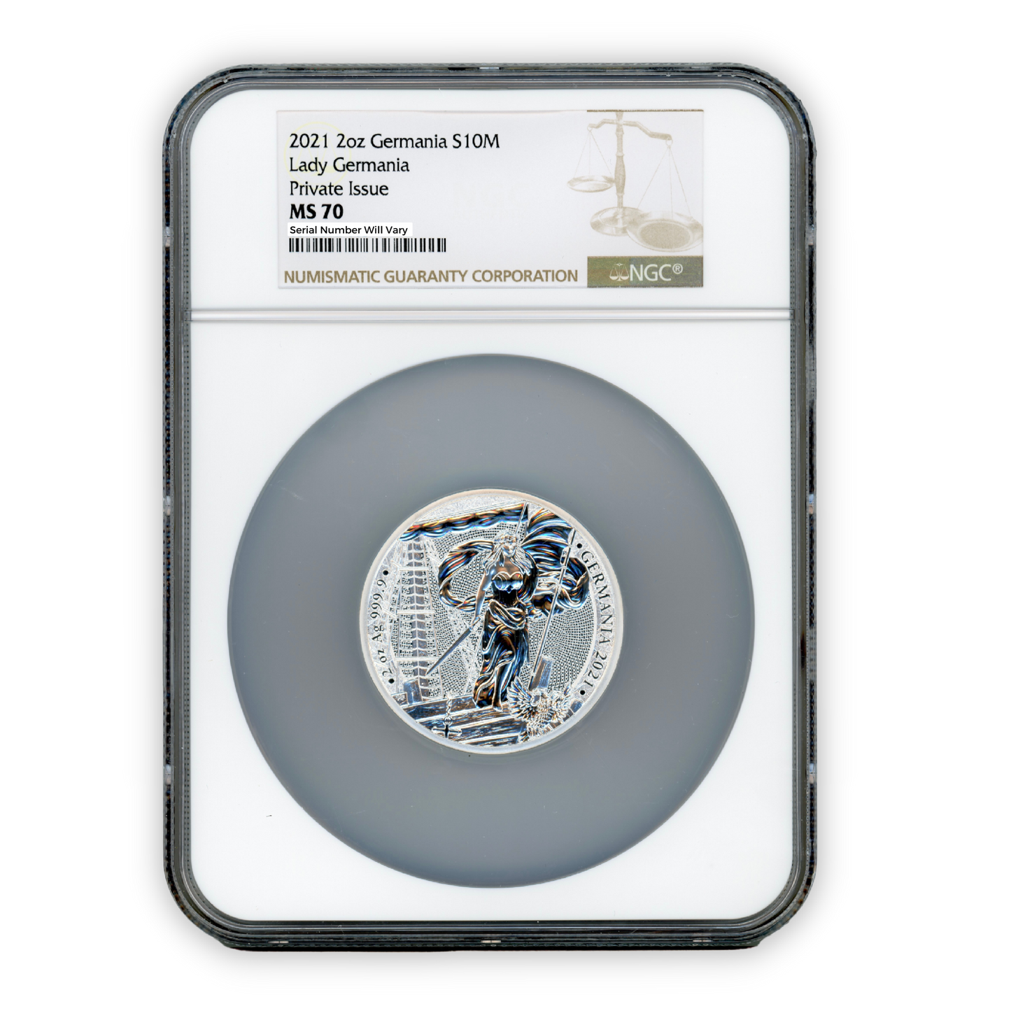2021 2 oz Germania 10 Mark - Lady Germania - Private Issue NGC MS70
