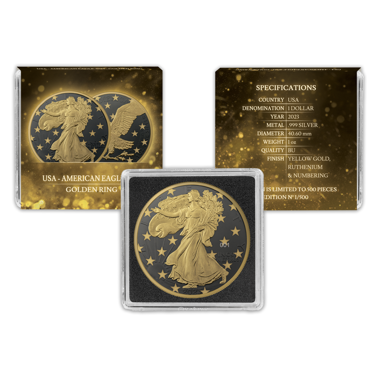 2023 Silver Eagle Golden Ring - Black Ruthenium & Gold Enhanced 1 oz Silver