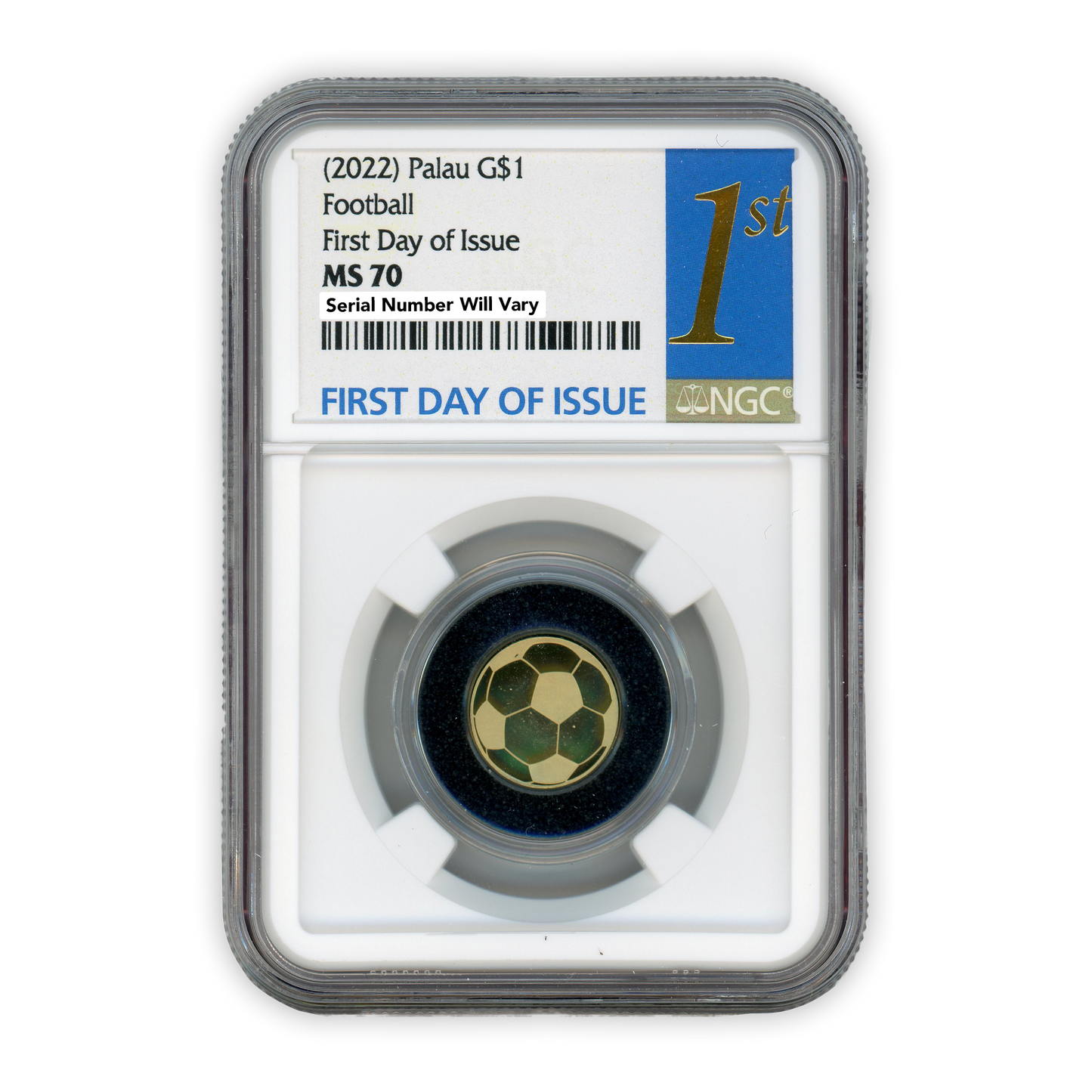 2022 Palau Gold Dollar Football - 1st Day of Issue NGC MS70