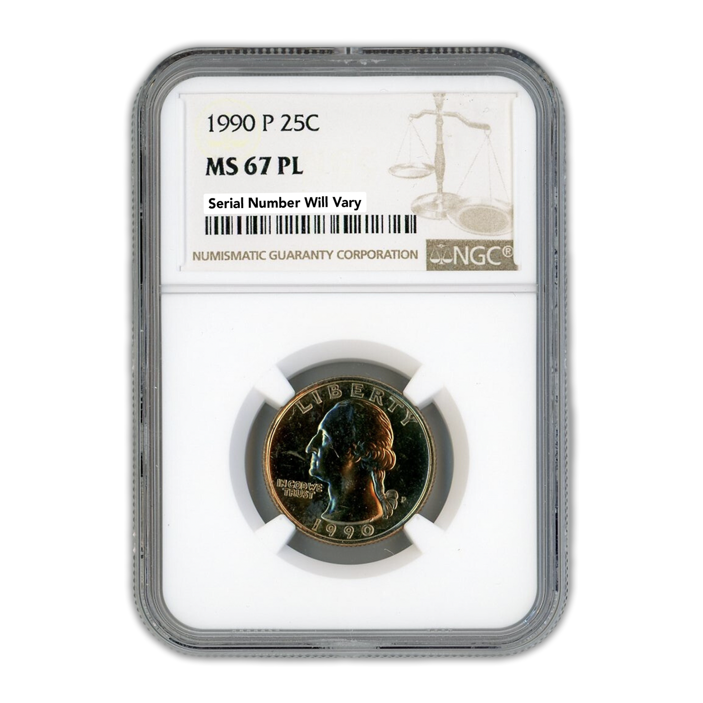 1990 Washington Quarter Philadelphia - NGC MS67 PL Prooflike