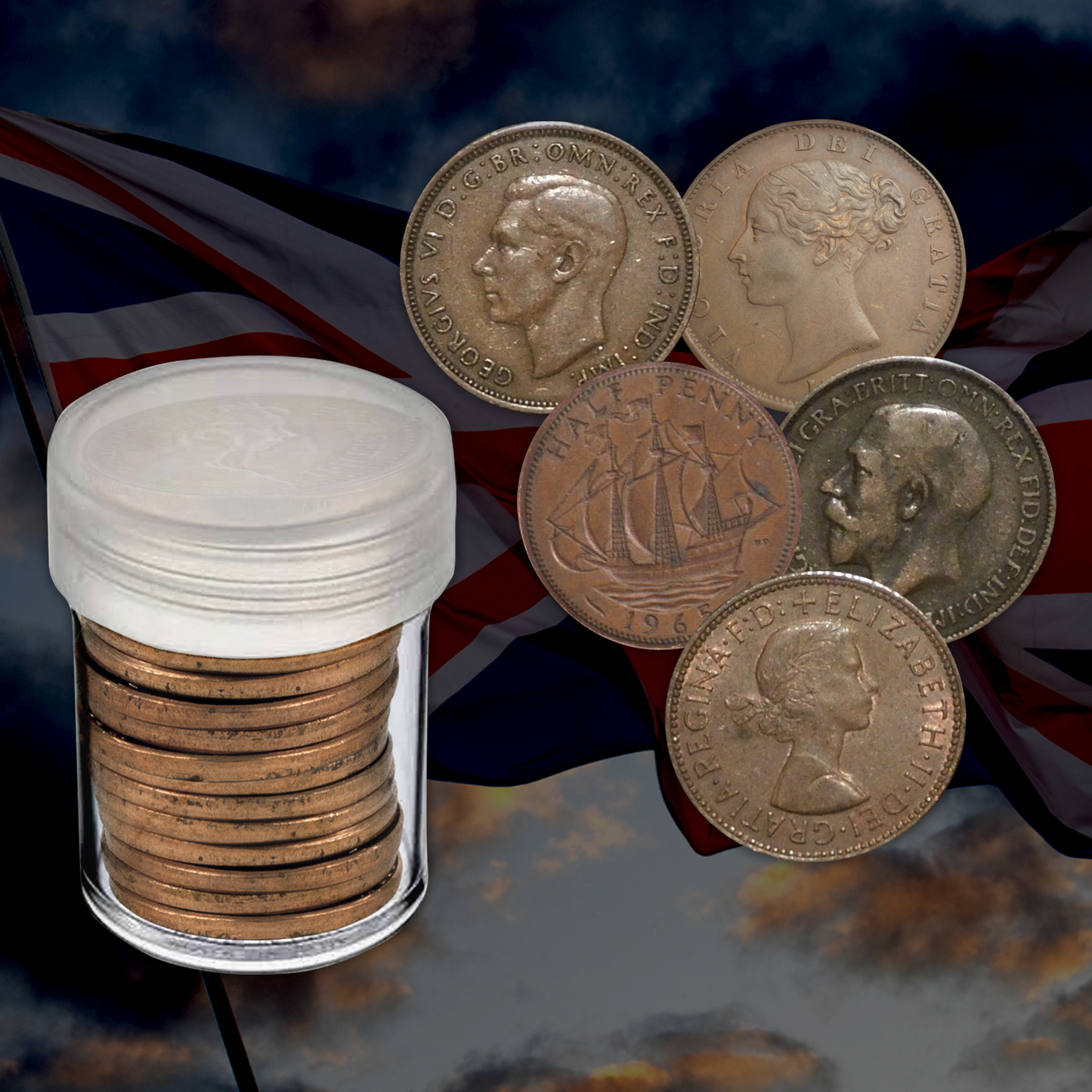 Vintage British Half Cents Roll of 25 - Belt Buckle Hoard