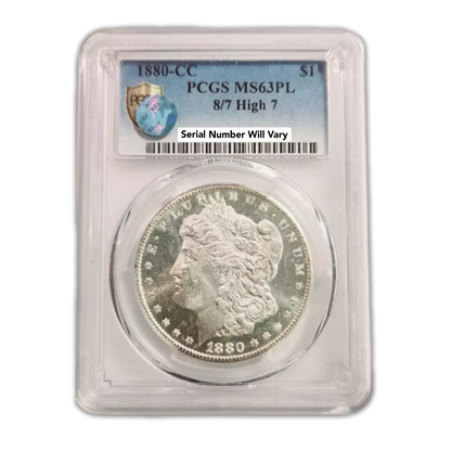 1880-CC Morgan Silver Dollar - 8/7 High 7 - PCGS MS63 PL Sight White