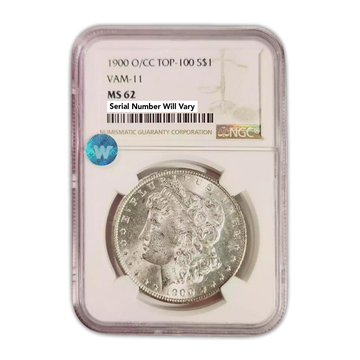 1900 O/CC Morgan Silver Dollar- Top 100  VAM 11 - NGC MS62 Sight White