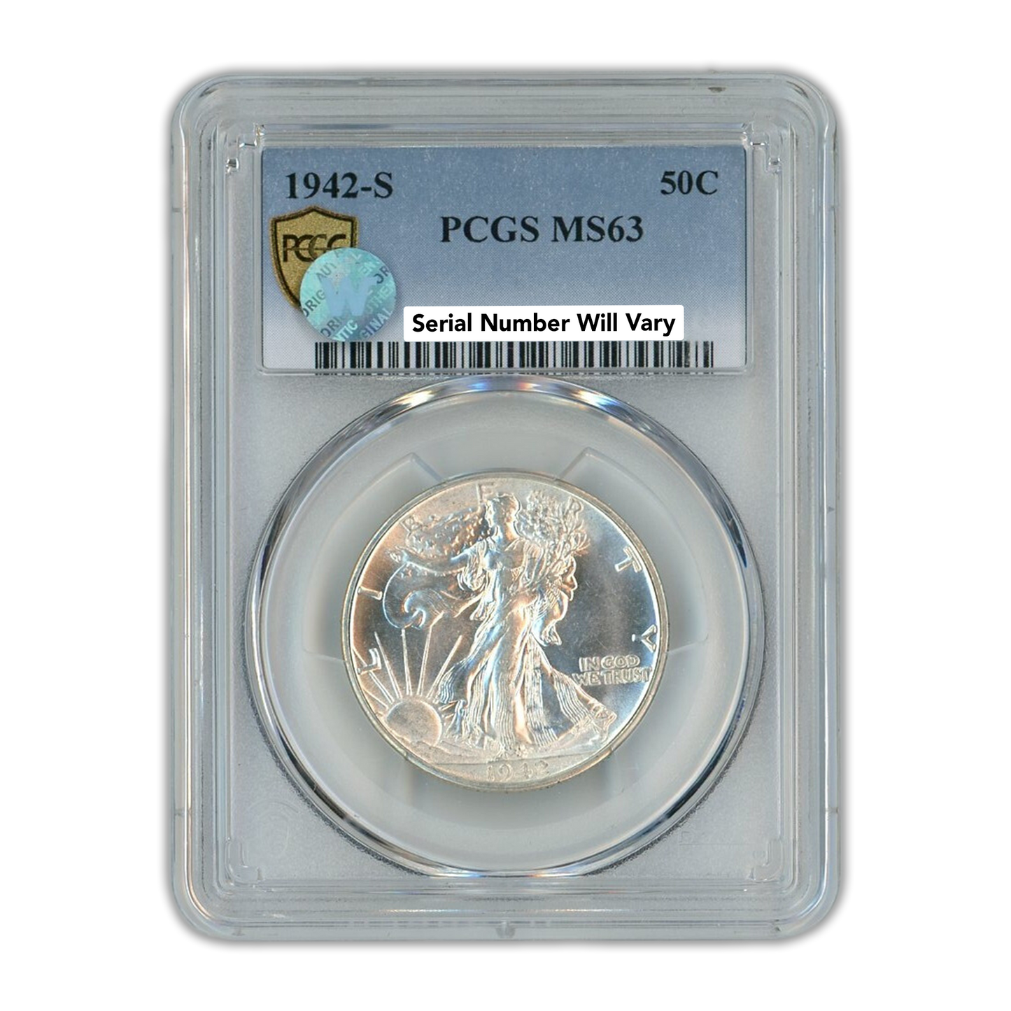 1942-S Walking Liberty Silver Dollar San Francisco - PCGS MS63 Sight White