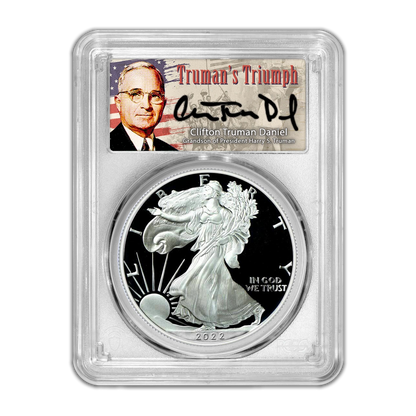 2022 W Silver Eagle - Proof - PCGS PR70 FDOI First Day of Issue Trumans Triumph Label