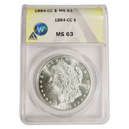 1884-CC Morgan Silver Dollar Carson City - ANACS MS63 Sight White