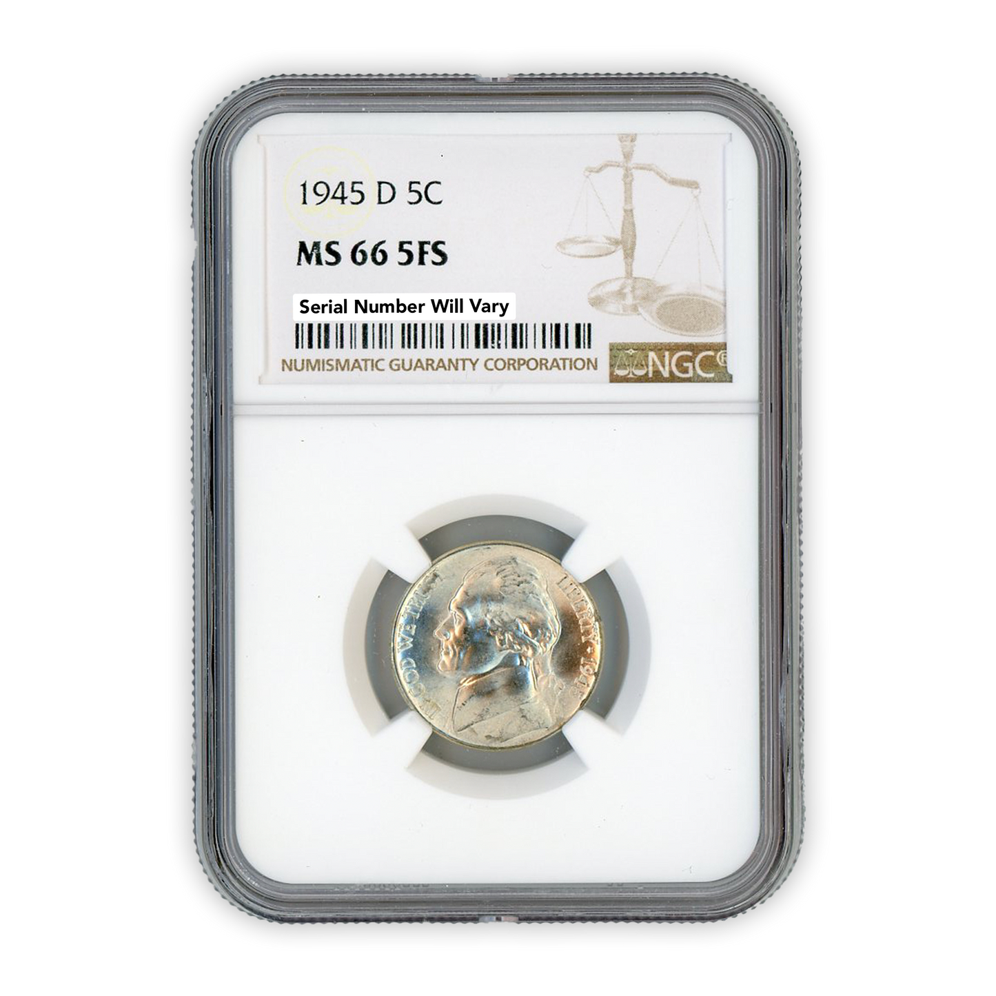 1945 D Jefferson War Nickel Denver - NGC MS66 5FS