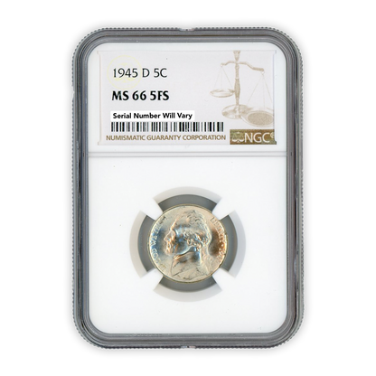 1945 D Jefferson War Nickel Denver - NGC MS66 5FS