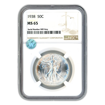 1938 Walking Liberty Silver Half Dollar - NGC MS65 Sight White