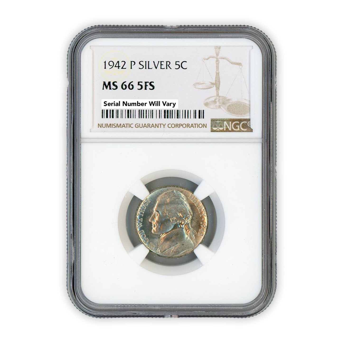 1942 P Jefferson War Nickel Silver Philadelphia - NGC MS66 5FS