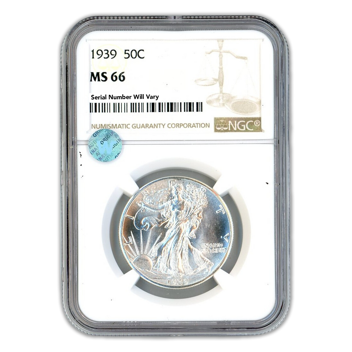 1939 Walking Liberty Silver Half Dollar - NGC MS66 Sight White