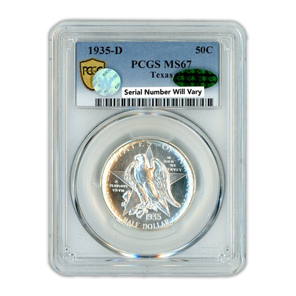 1935-D Silver Half Dollar Texas Commemorative - CAC Label - PCGS MS67 Sight White