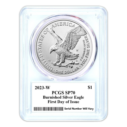 2023 Silver Eagle West Point Burnished - PCGS SP70 First Day of Issue - Emily Damstra Signature Label