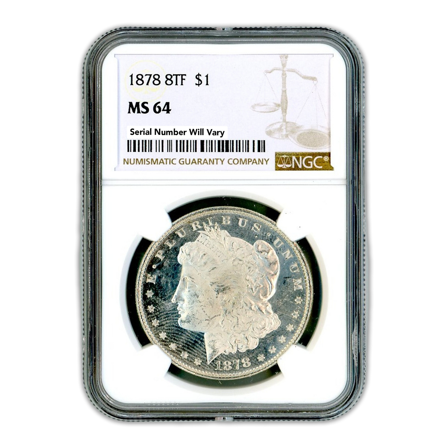 1878 Morgan Silver Dollar Philadelphia 8 Tailfeathers - NGC MS64