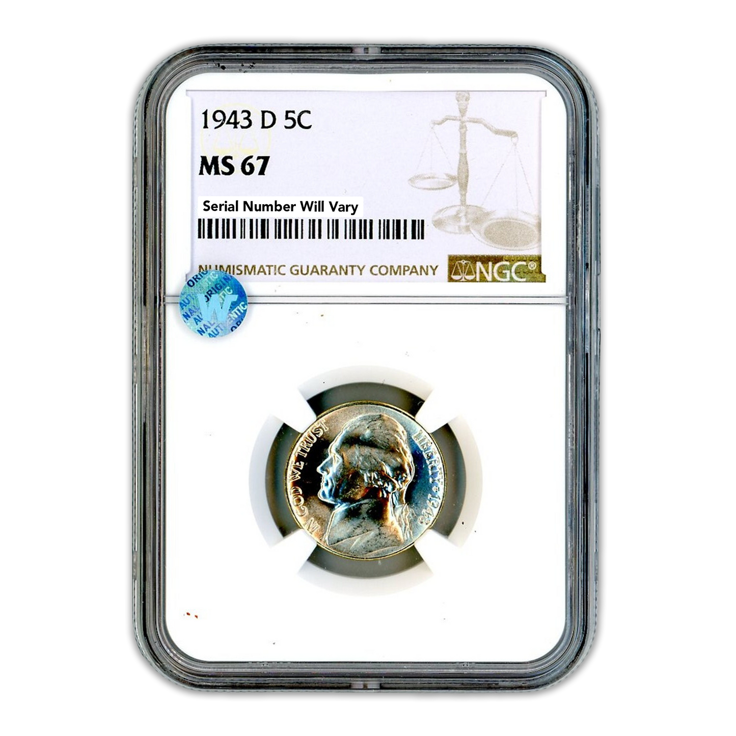1943 D Jefferson Nickel - NGC MS67 Sight White