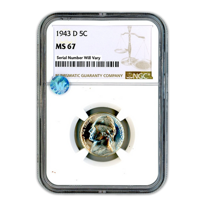 1943 D Jefferson Nickel - NGC MS67 Sight White