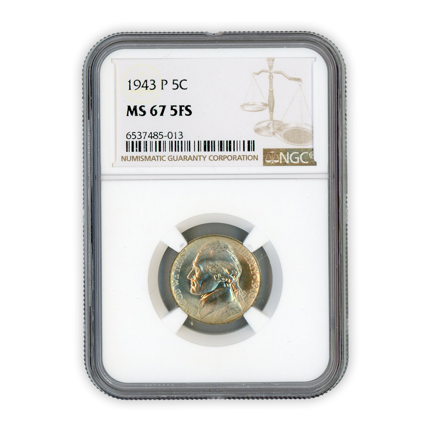 1943 P Jefferson War Nickel Philadelphia - NGC MS67 5FS