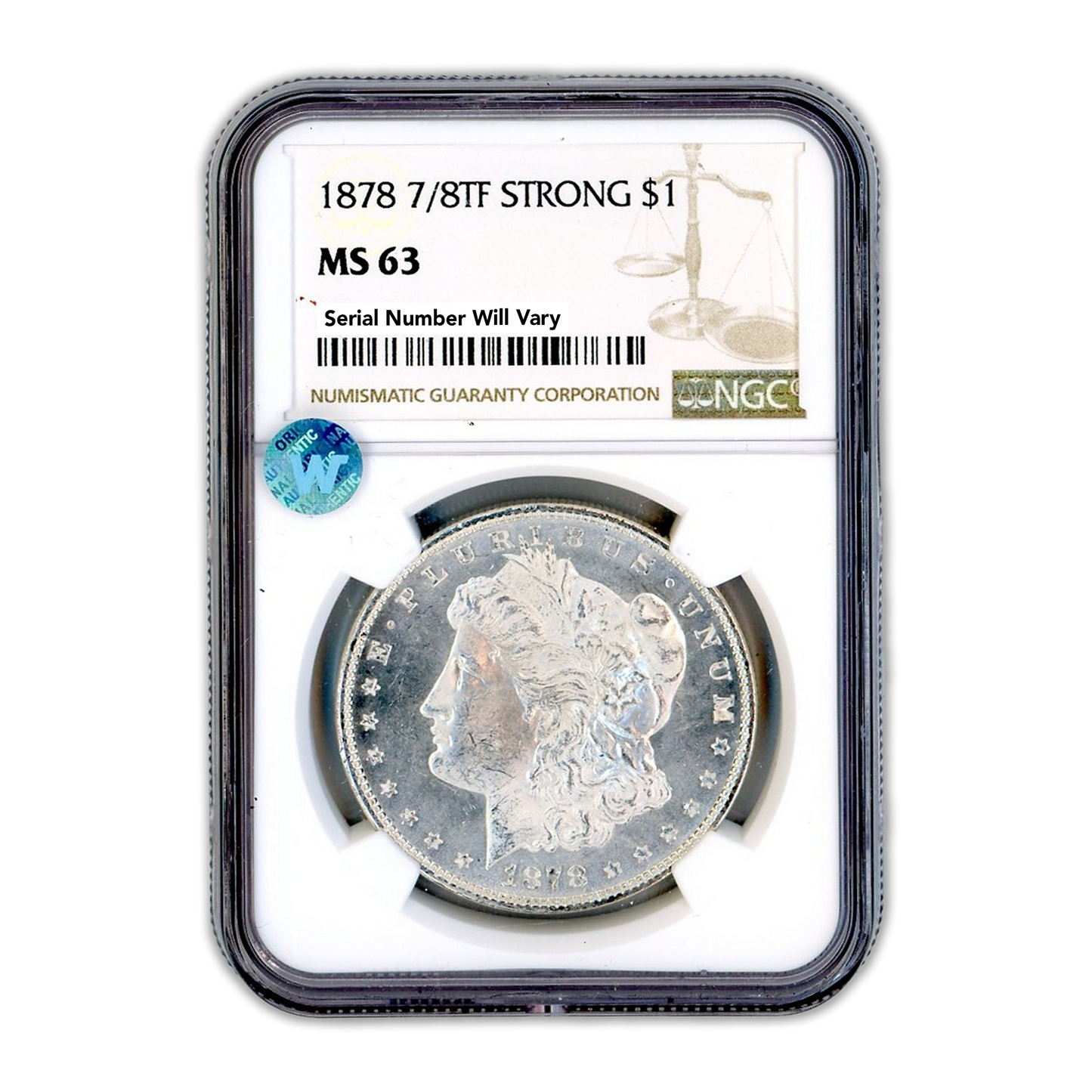 1878 Morgan Silver Dollar 7/8 Tailfeathers - Strong - NGC MS63 Sight White