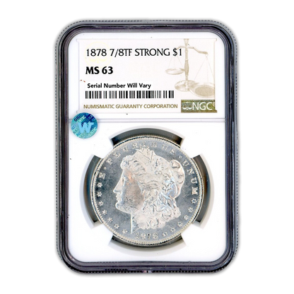 1878 Morgan Silver Dollar 7/8 Tailfeathers - Strong - NGC MS63 Sight White