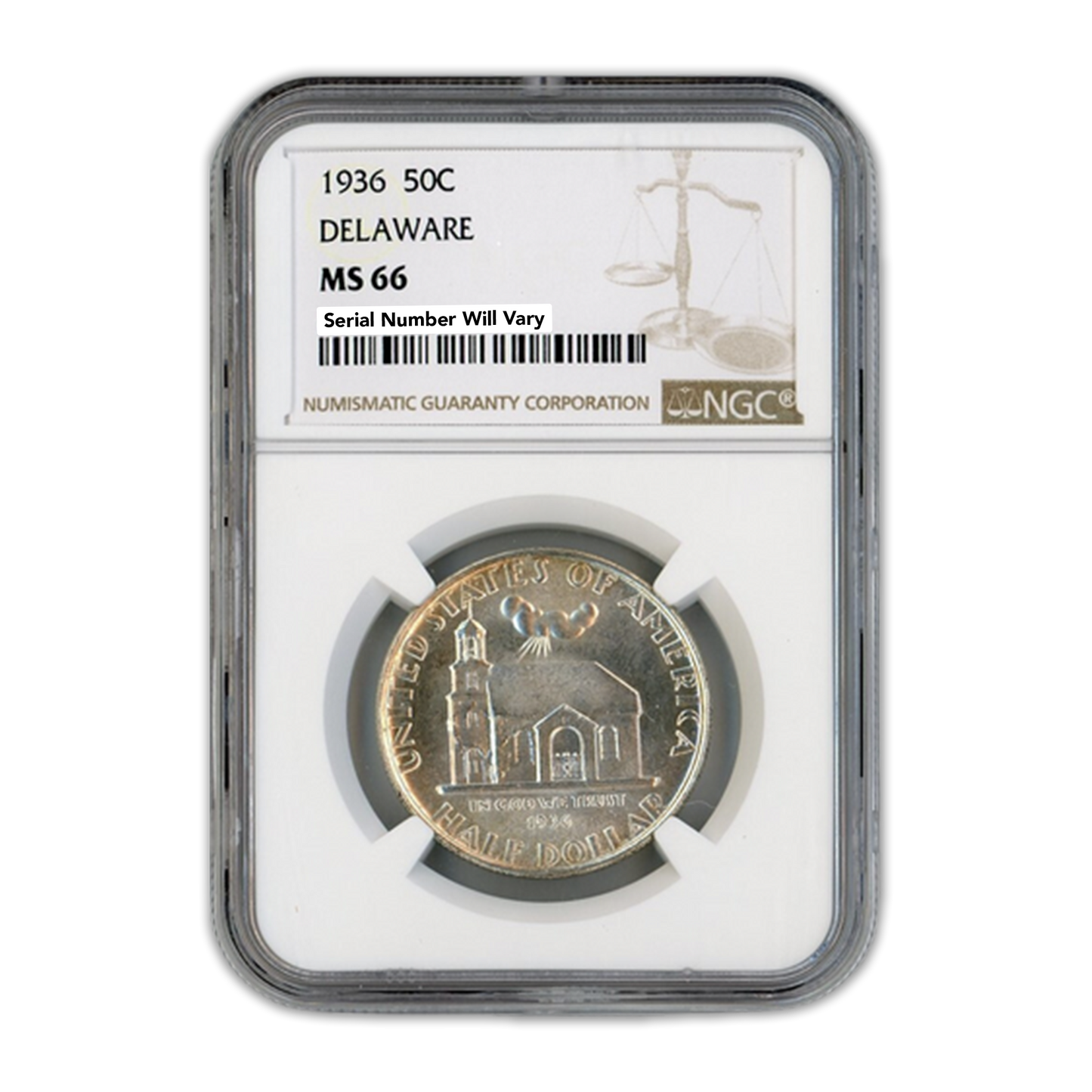 1936 Delaware Silver Half Dollar Commemorative - NGC MS66
