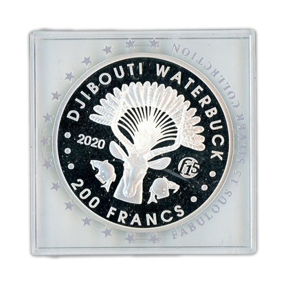 2020 Djibouti 200 DJF Waterbuck  - 1 oz Silver BU Fabulous 15 Privy Mark