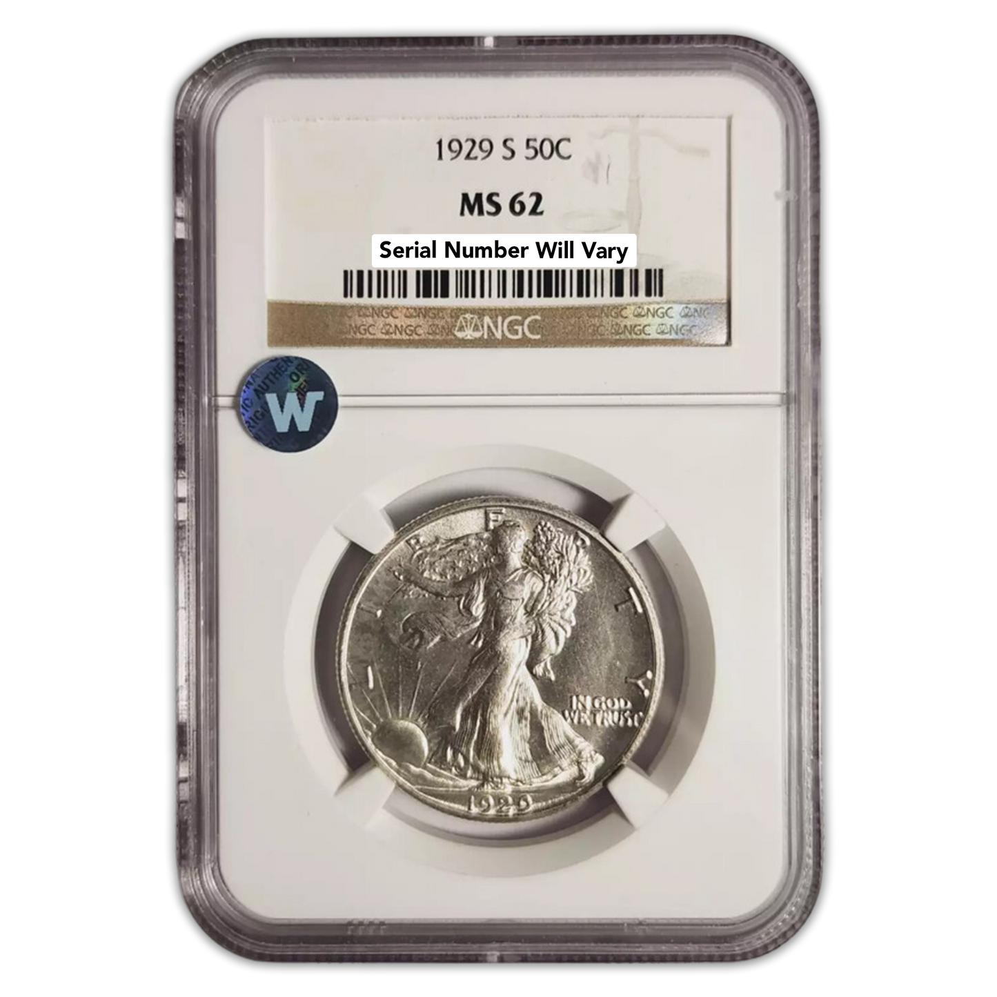 1929 S Walking Liberty Silver Half Dollar - NGC MS62 Sight White