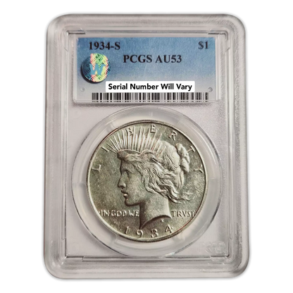 1934-S Peace Silver Dollar San Francisco - PCGS AU53 Sight White