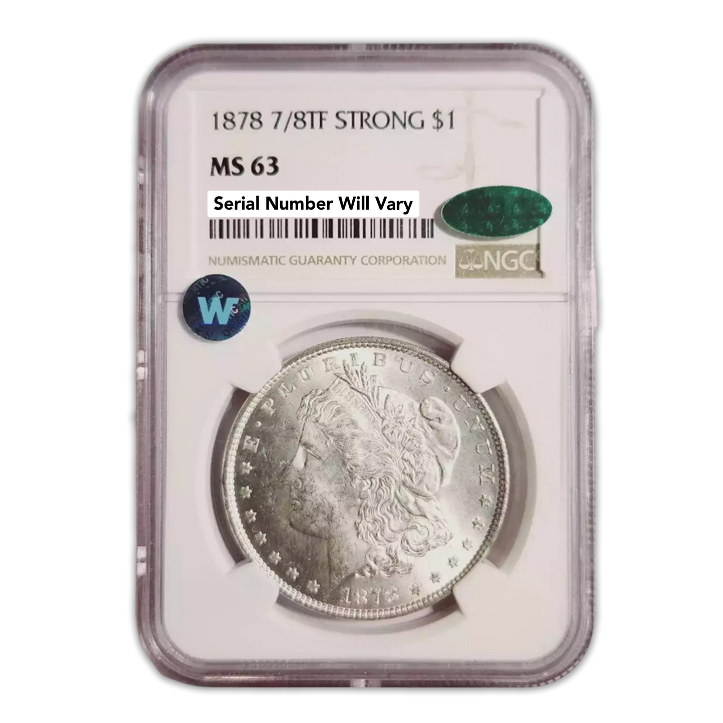 1878 Morgan Silver Dollar 7/8 Tailfeathers - Strong - CAC - NGC MS63 Sight White