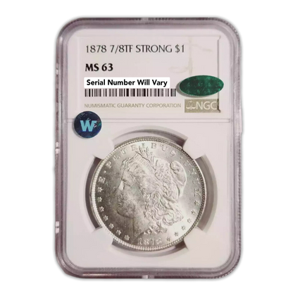 1878 Morgan Silver Dollar 7/8 Tailfeathers - Strong - CAC - NGC MS63 Sight White