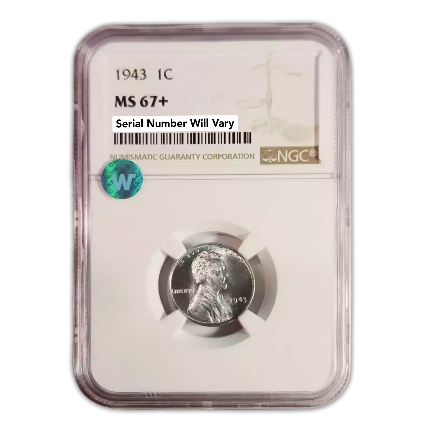 1943 Lincoln Steel Cent Philadelphia - NGC MS67+ Sight White