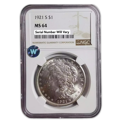 1921 S Morgan Silver Dollar San Francisco - NGC MS64 Sight White
