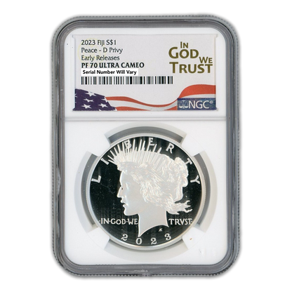 2023-D Peace $1 Fiji Silver Tribute - NGC In God We Trust Label PF70 Ultra Cameo Early Release