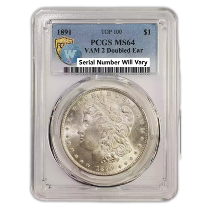 1891 Morgan Silver Dollar Philadelphia - Top 100 VAM 2 Double Ear - PCGS MS64 Sight White