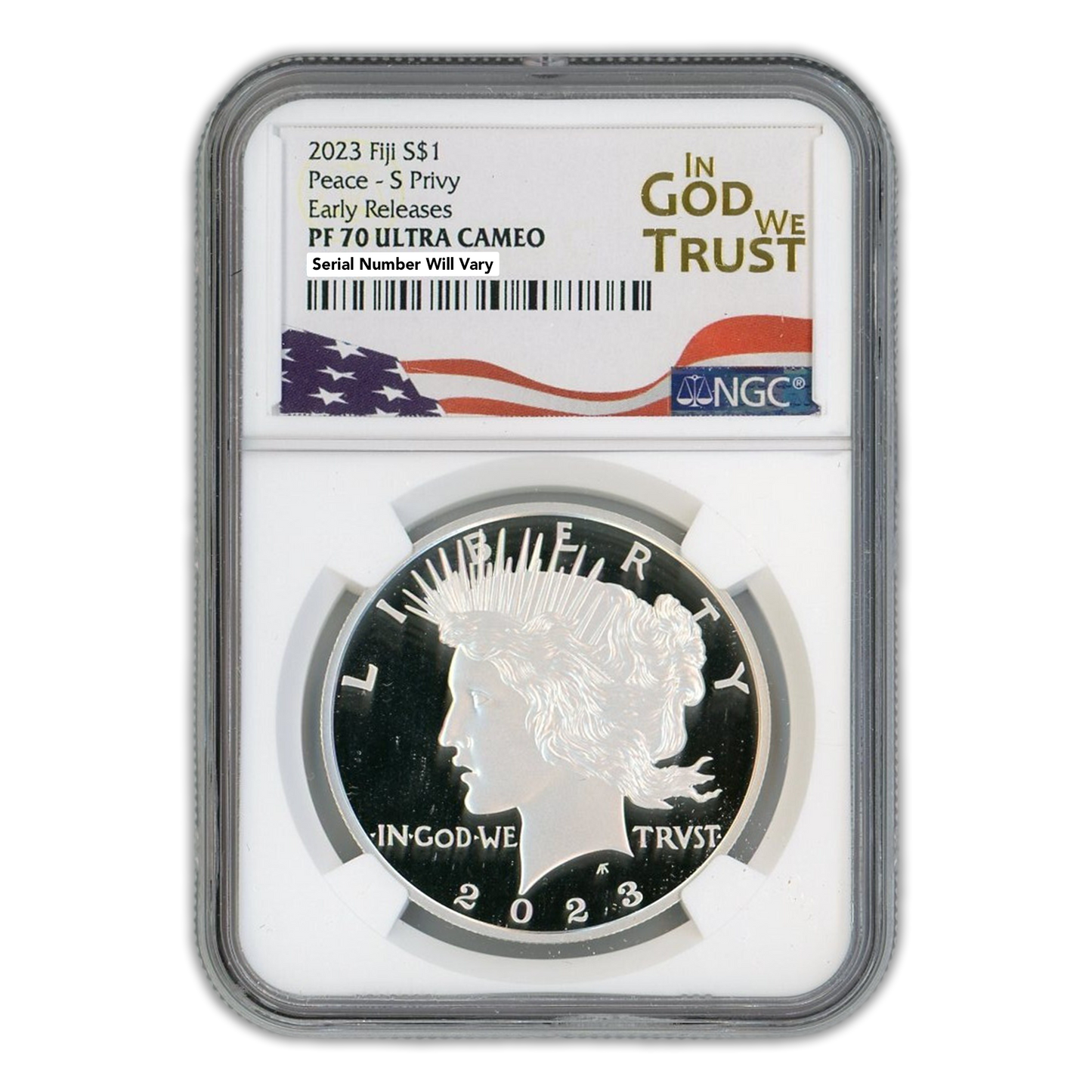 2023-S Peace $1 Fiji Silver Tribute - NGC In God We Trust Label PF70 Ultra Cameo Early Release