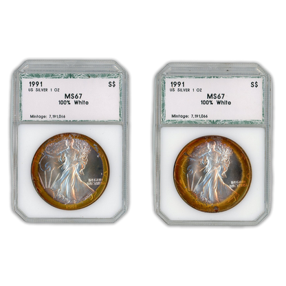 1991 Silver Eagle -Toning - PCI MS67