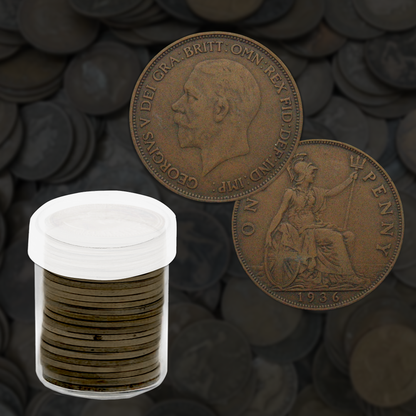 Vintage British Cents Roll of 25 - Belt Buckle Hoard