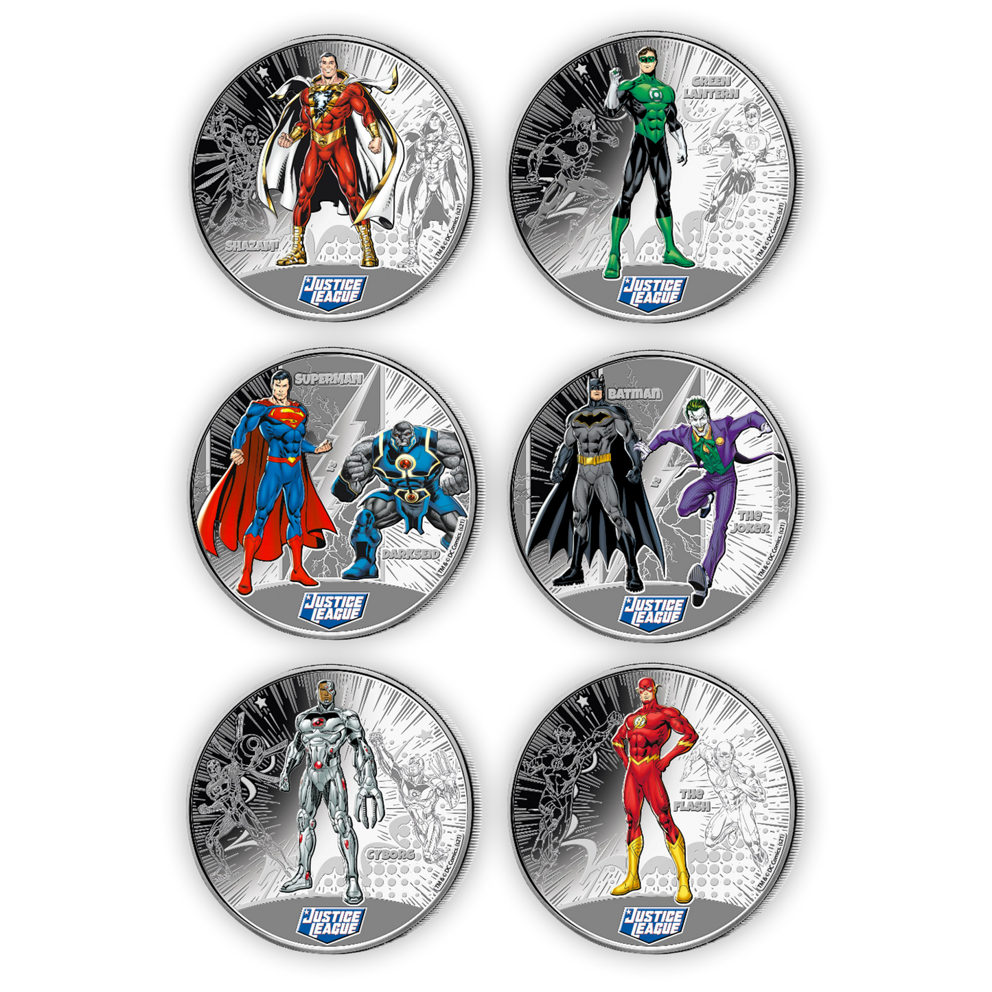 Justice League 1/2oz Silver Commemorative Coins 12 pc. Set