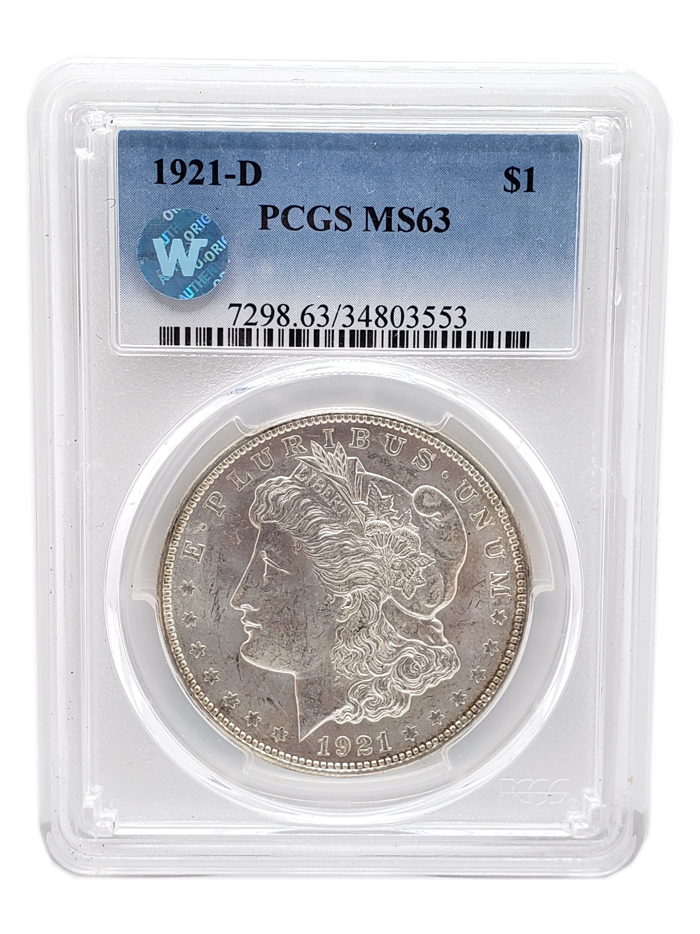 1921 Morgan Silver Dollar Denver- PCGS MS63 Sight White
