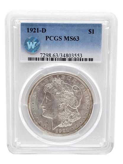 1921 Morgan Silver Dollar Denver- PCGS MS63 Sight White