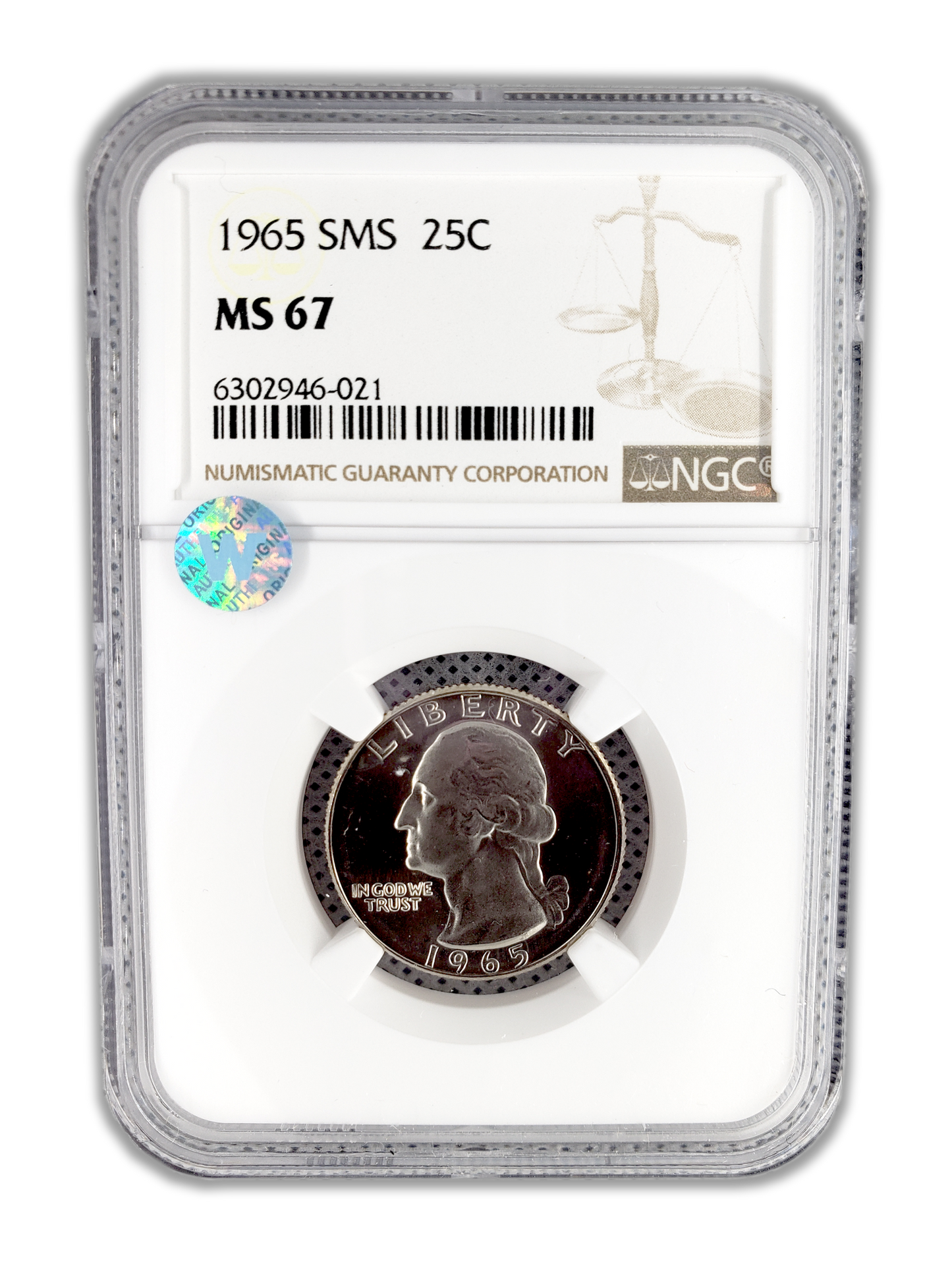 1965 Washington Quarter Philadelphia - NGC MS67 Sight White