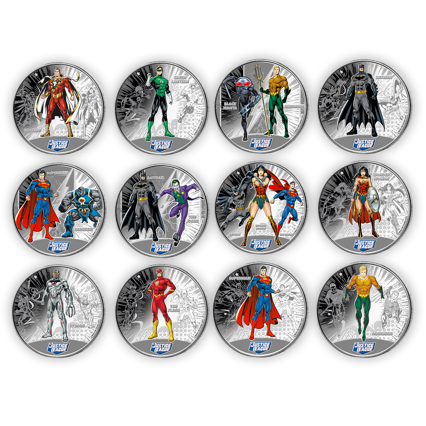 Justice League 1/2oz Silver Commemorative Coins 12 pc. Set