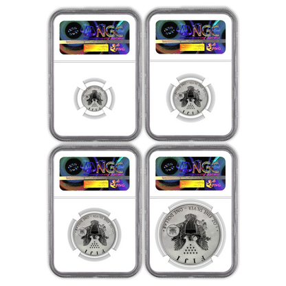2023  Fiji  Silver Eagle Tribute  4 pc Fractional Set NGC Reverse Proof PF70 In God We Trust Label